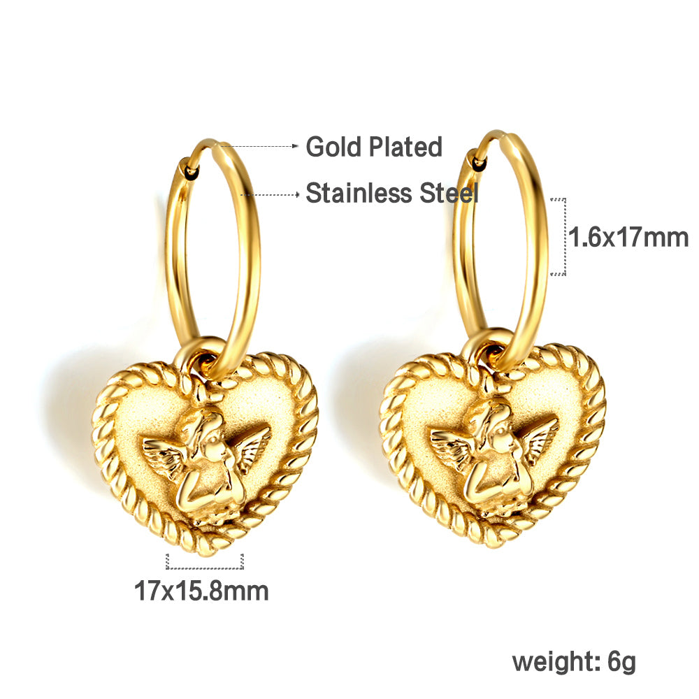 Engraved angel baby heart earrings asonjewelry