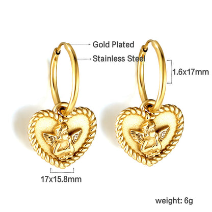 Engraved angel baby heart earrings asonjewelry