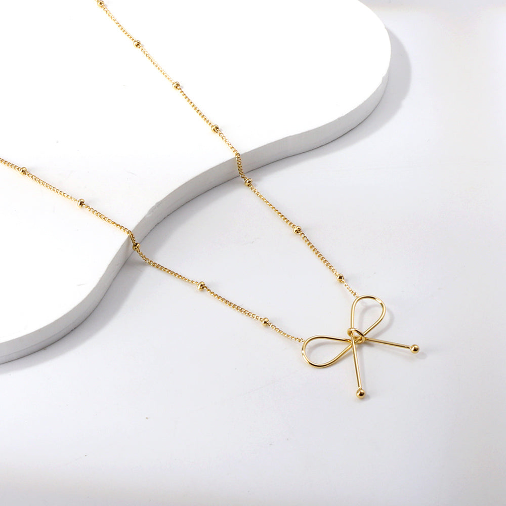 18K gold-plated bow pendant necklace asonjewelry