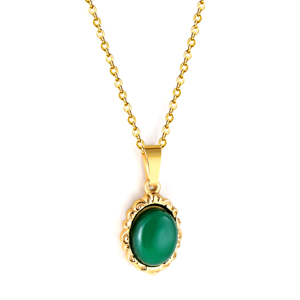 18K gold plated green gemstone pendant necklace asonjewelry
