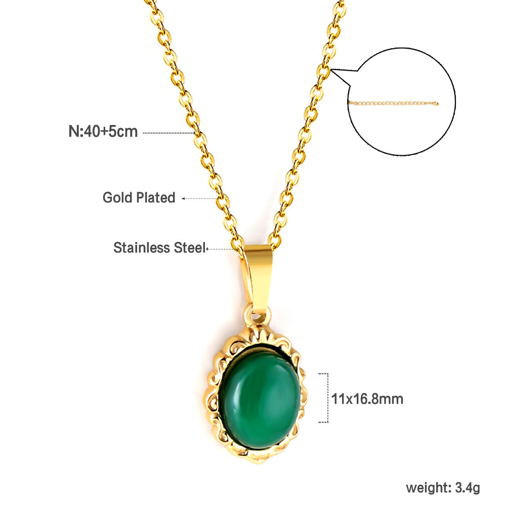 18K gold plated green gemstone pendant necklace asonjewelry
