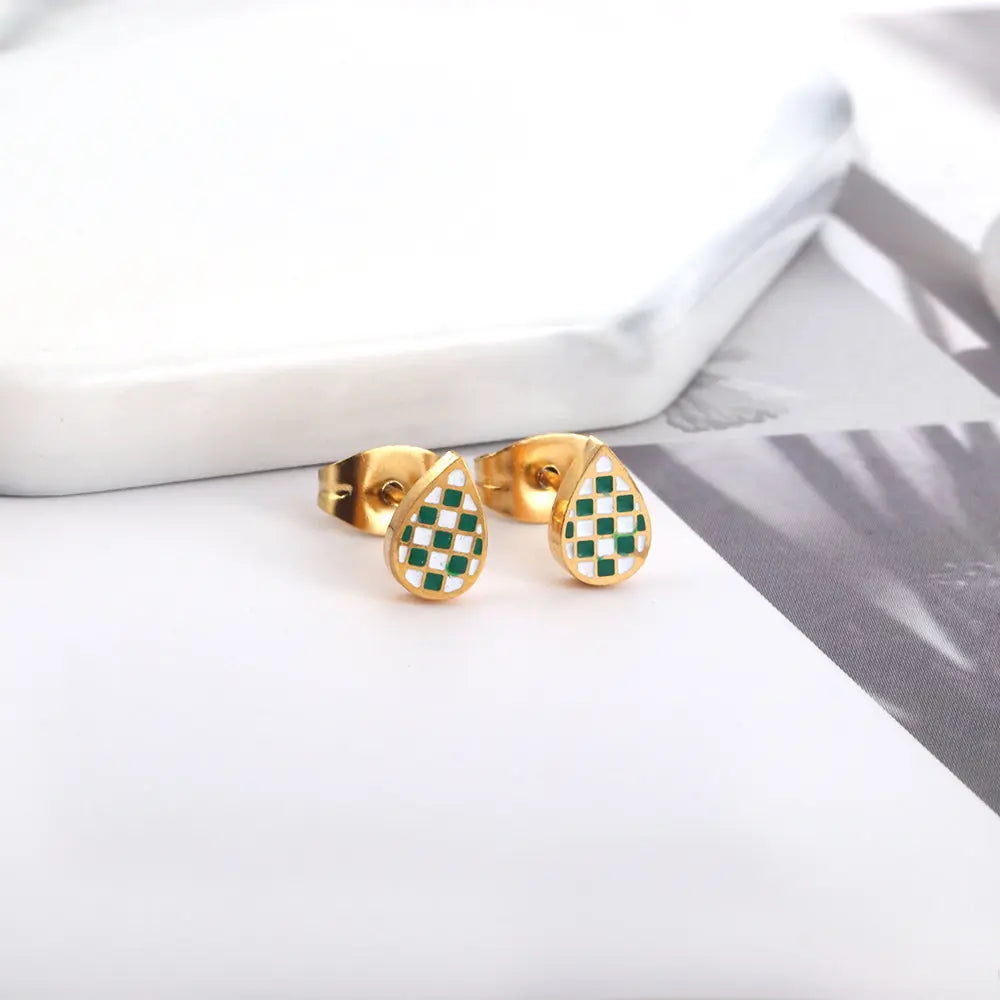 Drop Shape Mixed Color Cut Stud Earrings asonjewelry