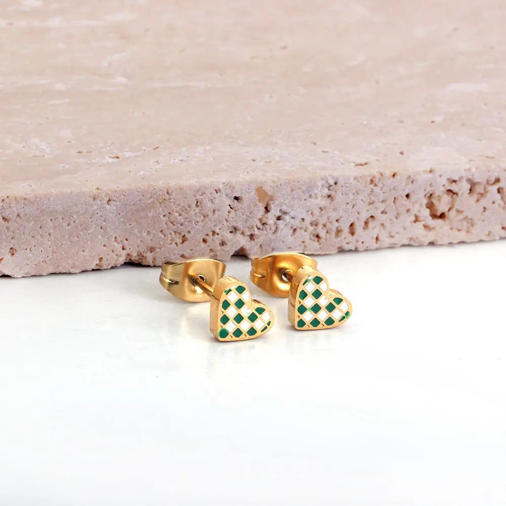 Heart Shape Mixed Color Cut Stud Earrings asonjewelry