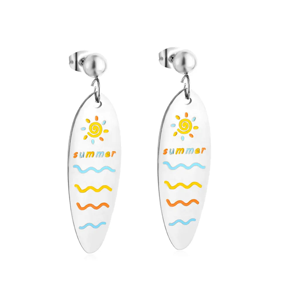 Stainless Steel Half Bead With Oval Sunshine Sea Mixed Color Earrings asonjewelry