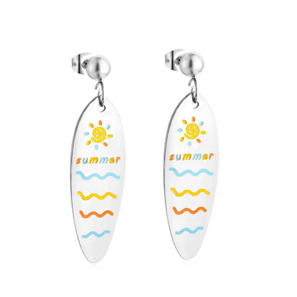 Stainless Steel Half Bead With Oval Sunshine Sea Mixed Color Earrings asonjewelry