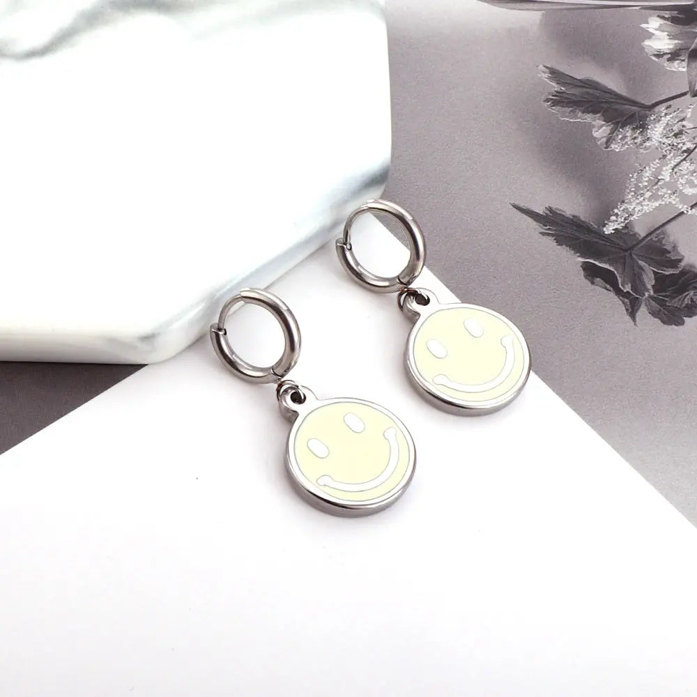 Fashion Stainless Steel Yellow Smiley Earrings asonjewelry
