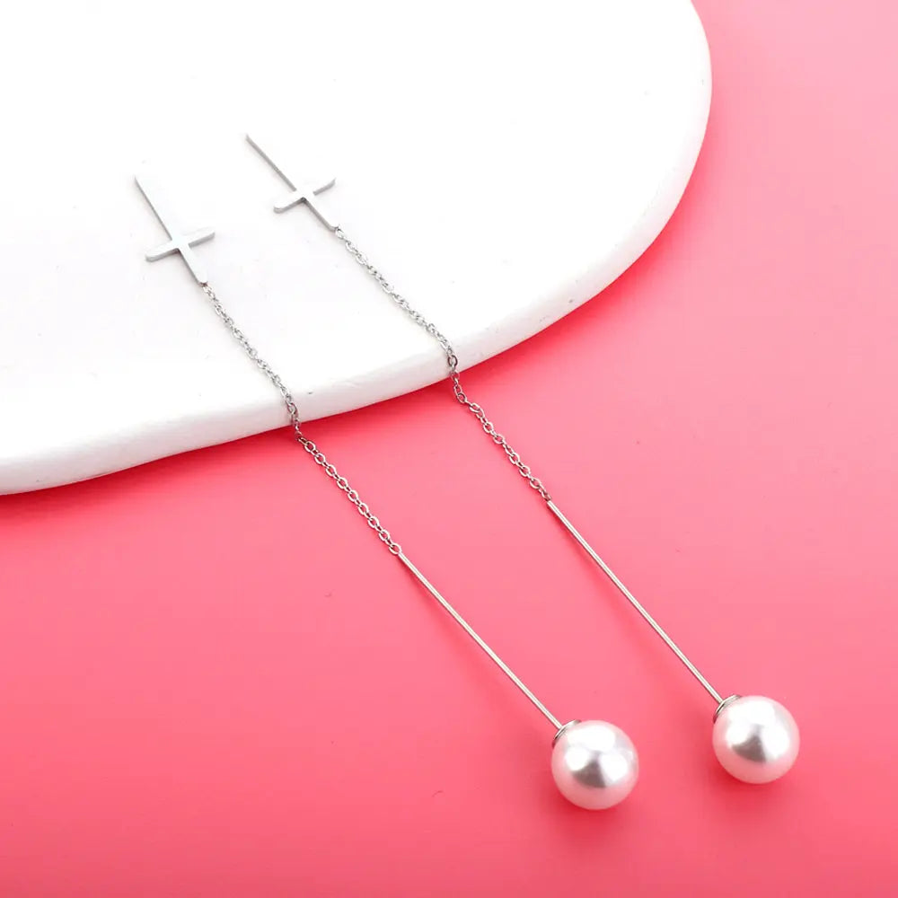 Fashion Cut Stud Earrings with White Pearls asonjewelry