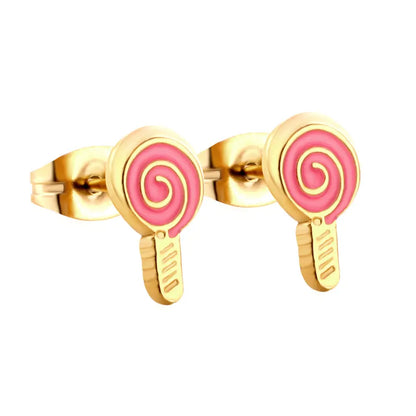 Stainless Steel Lollipop Rose Red Cut Stud Earrings asonjewelry