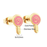 Stainless Steel Lollipop Rose Red Cut Stud Earrings