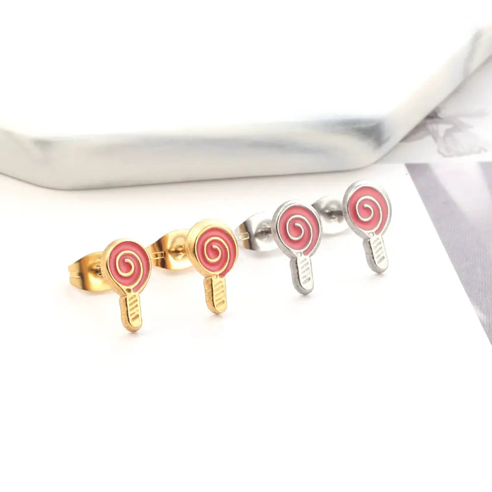 Stainless Steel Lollipop Rose Red Cut Stud Earrings asonjewelry