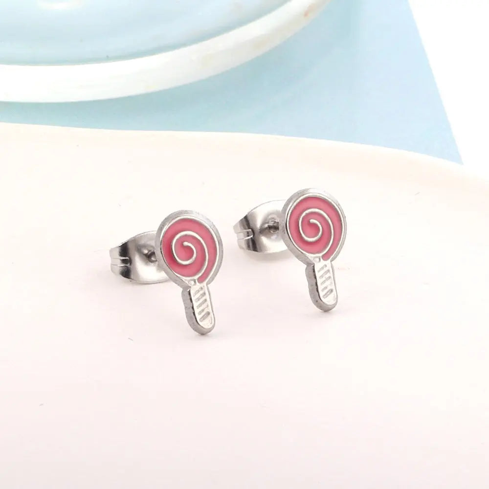 Stainless Steel Lollipop Rose Red Cut Stud Earrings asonjewelry