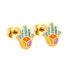 Stainless Steel Palm Mixed Color Cut Stud Earrings