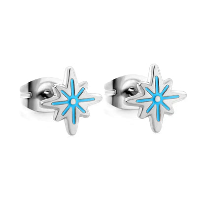 Stainless Steel Lucky Star Blue Cut Stud Earrings asonjewelry