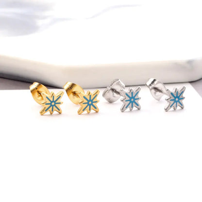 Stainless Steel Lucky Star Blue Cut Stud Earrings asonjewelry