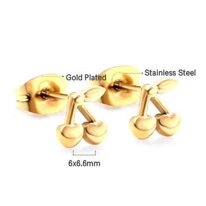 Stainless Steel Cherry Cut Stud Earrings asonjewelry