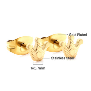Stainless Steel Crown Cut Stud Earrings