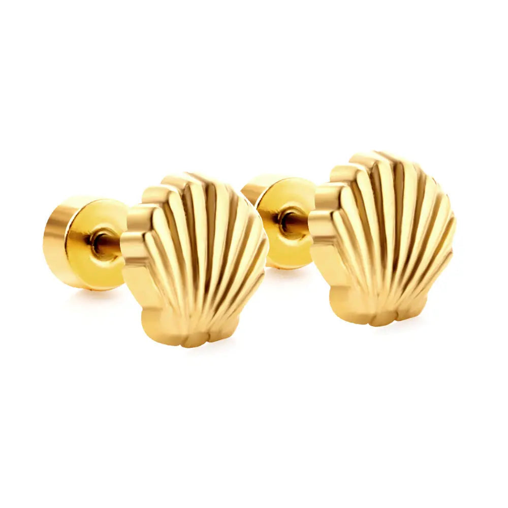 18k Gold Plated Screw Plug Shell Stud Earrings asonjewelry