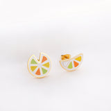 Boucles D'Oreilles Puces En Forme De Citron Multicolore Plaqué Or 18 Carats