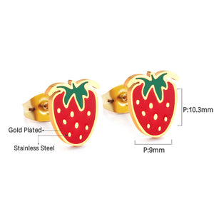 Fashion Stainless Steel Strawberry Stud Earrings