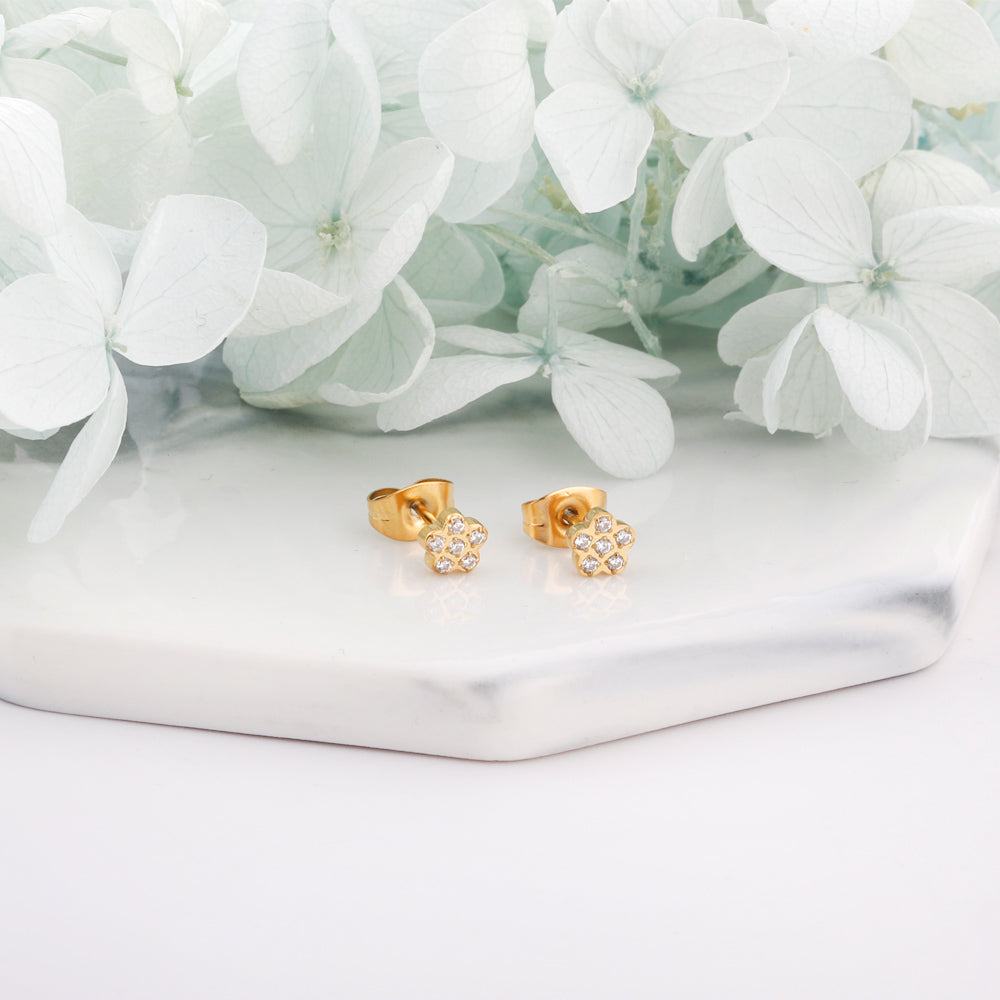 Stainless Steel Flower Shape with Diamonds Stud Earrings asonjewelry