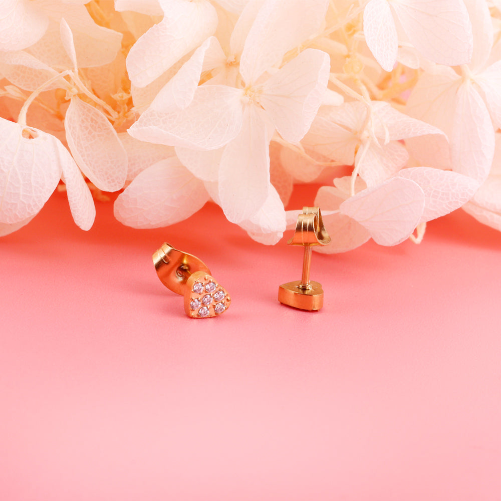 Stainless Steel Heart-shaped with Diamonds Stud Earrings asonjewelry
