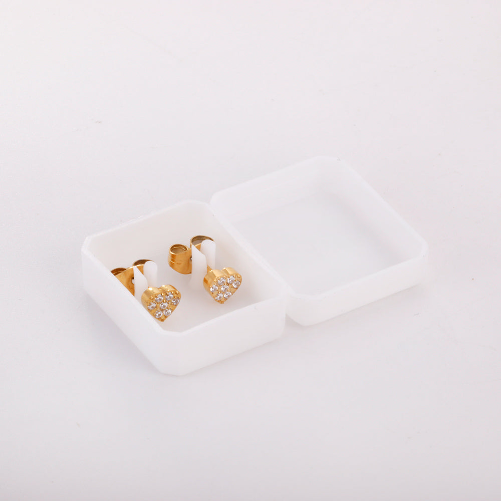 Stainless Steel Heart-shaped with Diamonds Stud Earrings asonjewelry