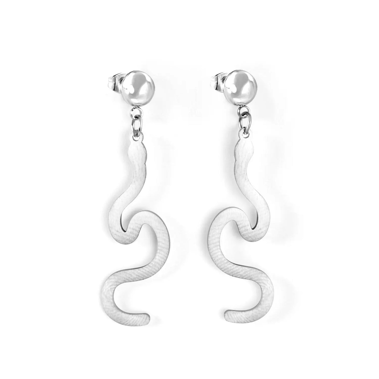 Stainless Steel Half Side Steel Ball Brushed Snake Earrings asonjewelry