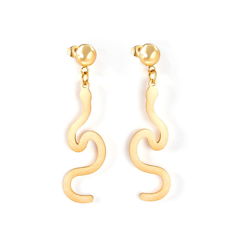 Stainless Steel Half Side Steel Ball Brushed Snake Earrings