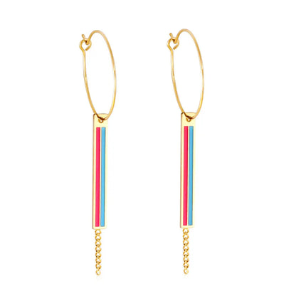 Fashion Rectangular Mixed Color With Chain Earrings asonjewelry