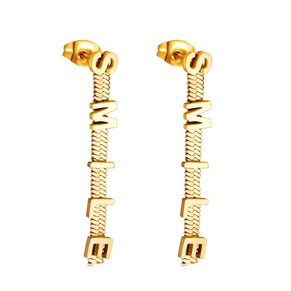 Fashion SMILE Letters With Chain Stud Earrings asonjewelry