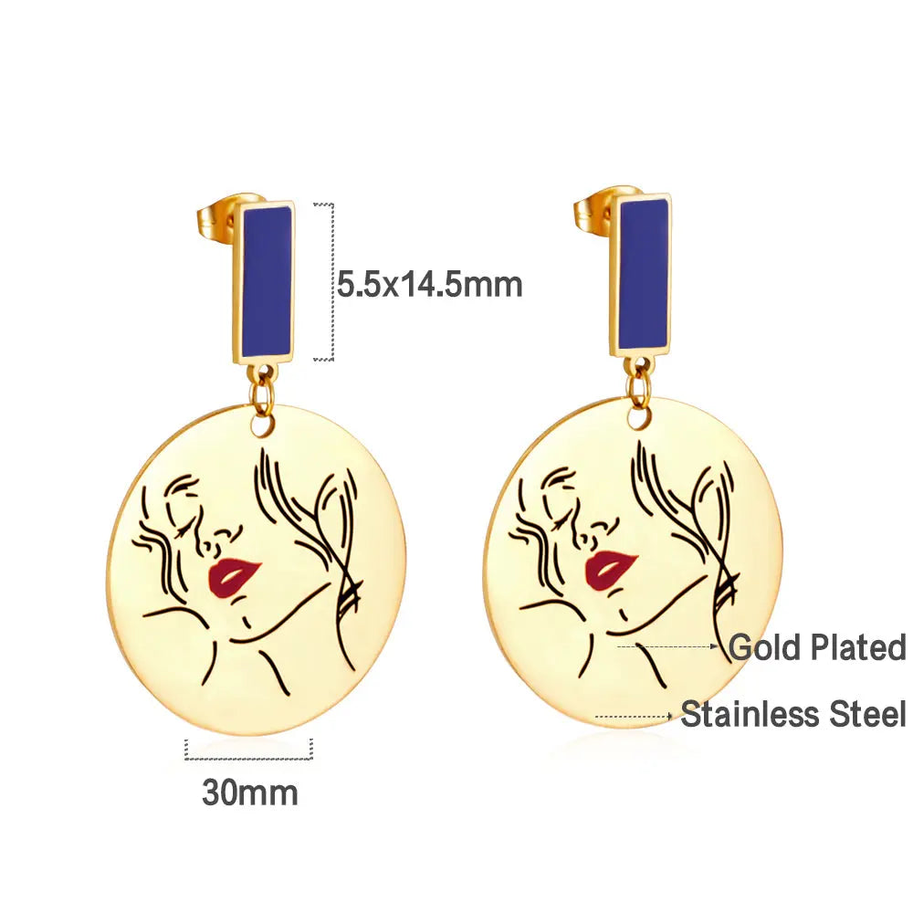 Rectangle+Round Girl Stud Earrings For Women asonjewelry