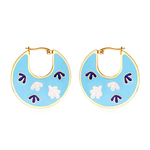 2022 Fashion Leaves Irregular Lake Blue Drop Oil Earrings
