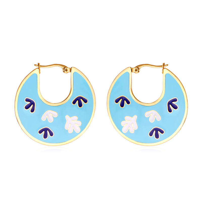 2022 Fashion Leaves Irregular Lake Blue Drop Oil Earrings