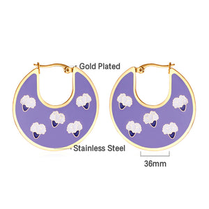 Carnation Irregular Dark Green And Purple Drop Oil Earrings