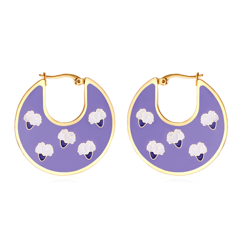 Carnation Irregular Dark Green And Purple Drop Oil Earrings