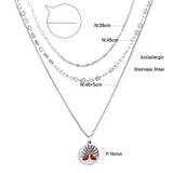 Three-Layered Necklaces Blue Pyramid Pendant For Women Gilrs Gold Color Stainless Steel Choker Elegant Neck Collar