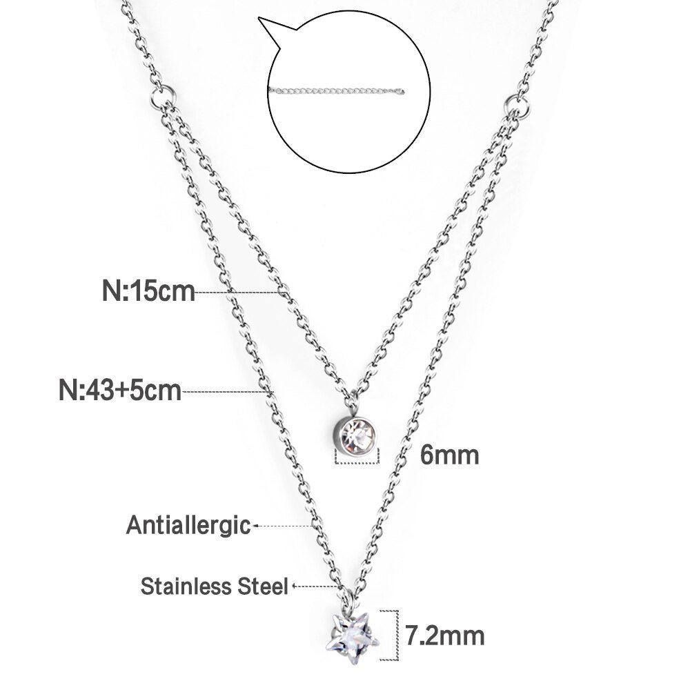 ASON Double Chains Star Fishtail Pendant Necklace with Cubic Zirconia Stainless Steel Necklace for Women Trendy Jewellry asonjewelry