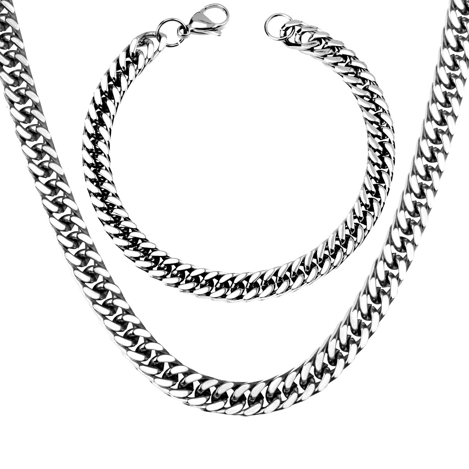 ASON 7mm Link Chians Jewelry Set Gold Color Stainless Steel Cuban Chain Necklace Bracelet Bangle Set For Women Men Fashion asonjewelry