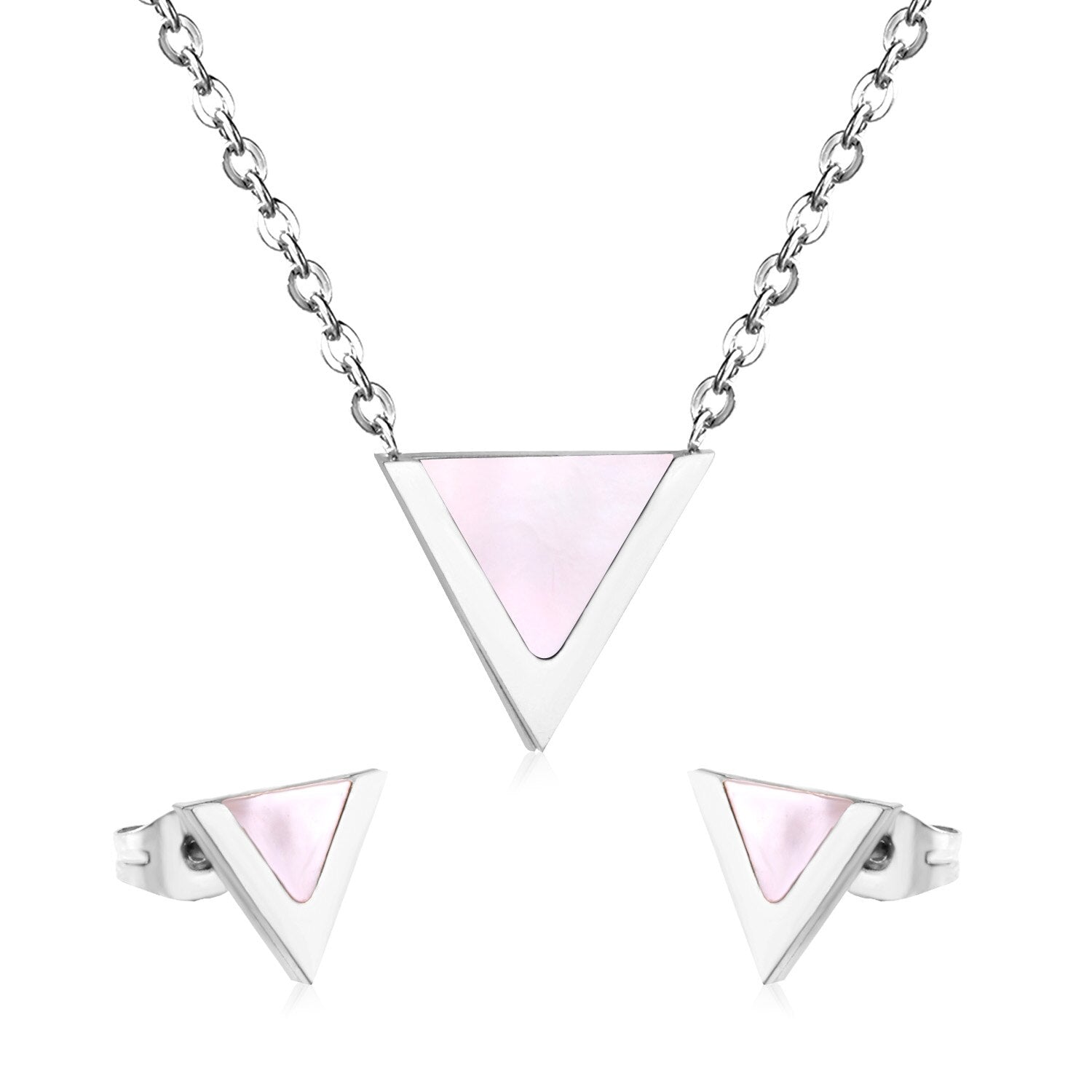 ASON Children Triangle Pendant Necklace Stainless Steel Small Stud Earrings Shell Jewelry Sets Party For Girl Women Fashion asonjewelry