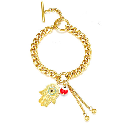 ASON Hand And Red Eye Shape Accessries With Beads Link Chians Bracelet Gold Color Stainless Steel For Women Summer Jewelry asonjewelry