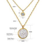 Double Layer Chain Pendants Necklaces For Women Girls Gold Color Silver Tone Stainless Steel CZ Crystal Round Choker