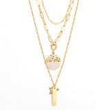 Statement Necklace No Fade Gold Color Stainless Steel Square Crystal Pendant Necklace Women Hiphop Layer Necklaces