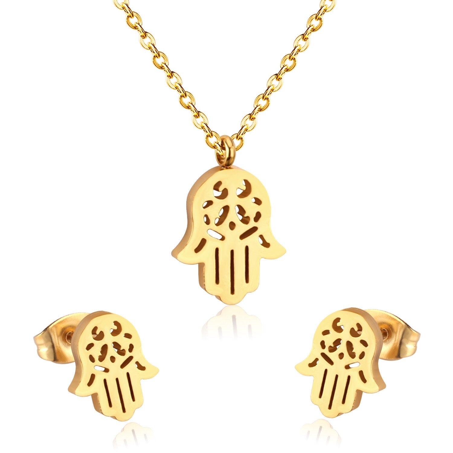 ASON Stainless Steel Gold Color Jewelry Sets Hand Shape Pendant Necklace Earrings Jewelry Sets for Women Girl Party Girls asonjewelry