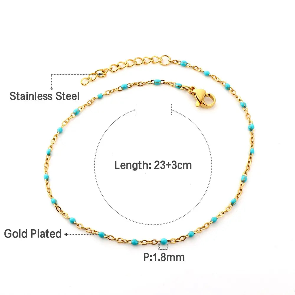 Bohemian Green Blue Yellow Beads Chain Anklets Stainless Steel Summer Ankle Bracelet Body Jewelry Gifts For Women Girl asonjewelry
