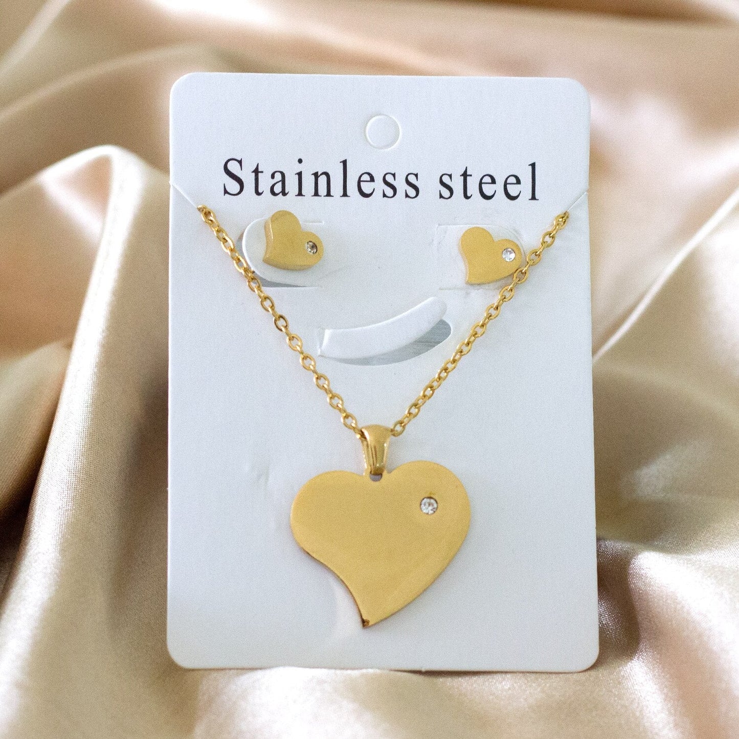 ASON Heart Shape Pendant Necklace Small Piercing Stud Earrings Jewelry Sets Gold Color Stainless Steel for Women Jewelry asonjewelry