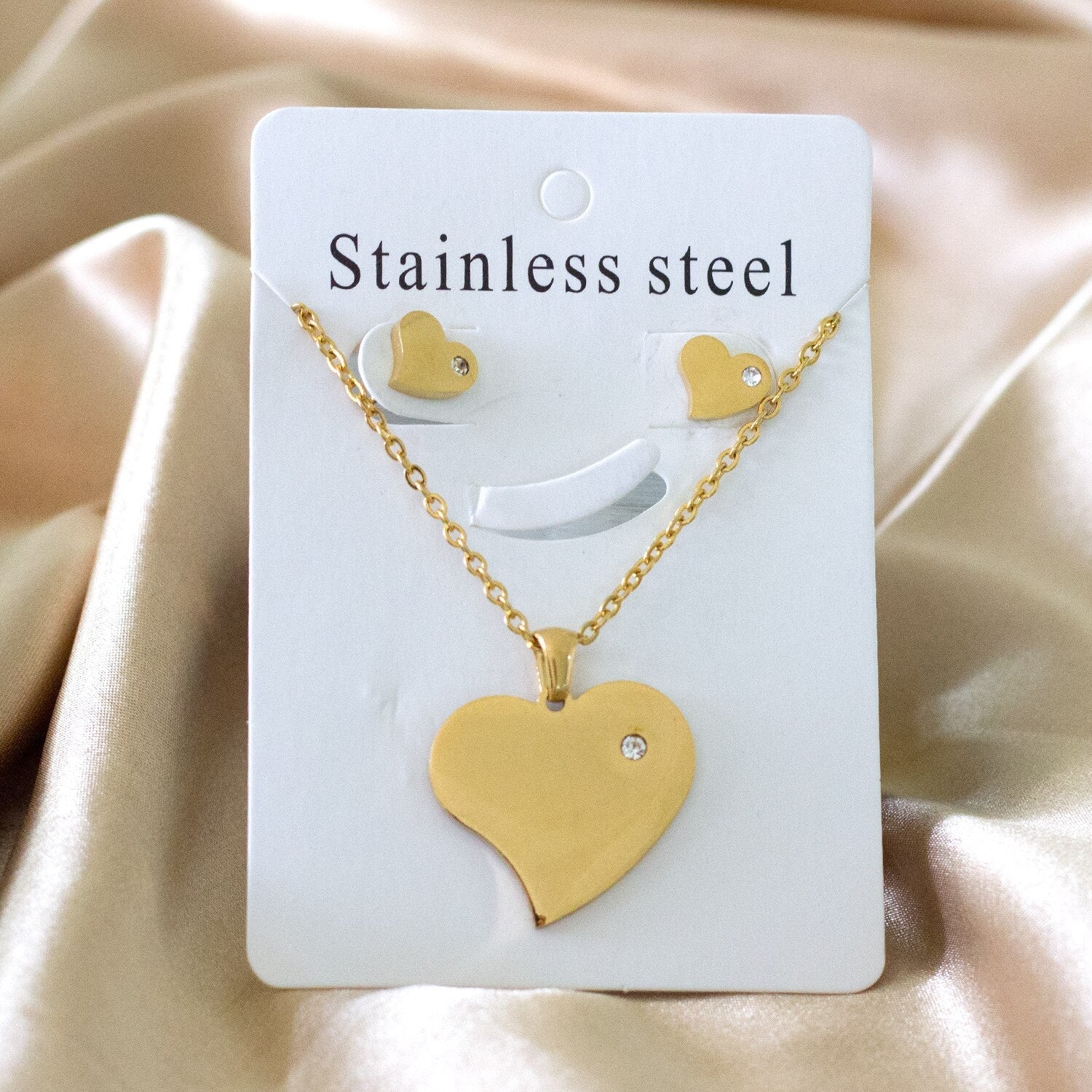 ASON Heart Shape Pendant Necklace Small Piercing Stud Earrings Jewelry Sets Gold Color Stainless Steel for Women Jewelry asonjewelry