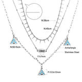 Three-Layered Necklaces Blue Pyramid Pendant For Women Gilrs Gold Color Stainless Steel Choker Elegant Neck Collar