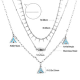 Multi Layered Chain Choker Necklace For Women Heart Shape Green Evil Eyes Stars Pendant Stainless Steel Jewelry Gifts