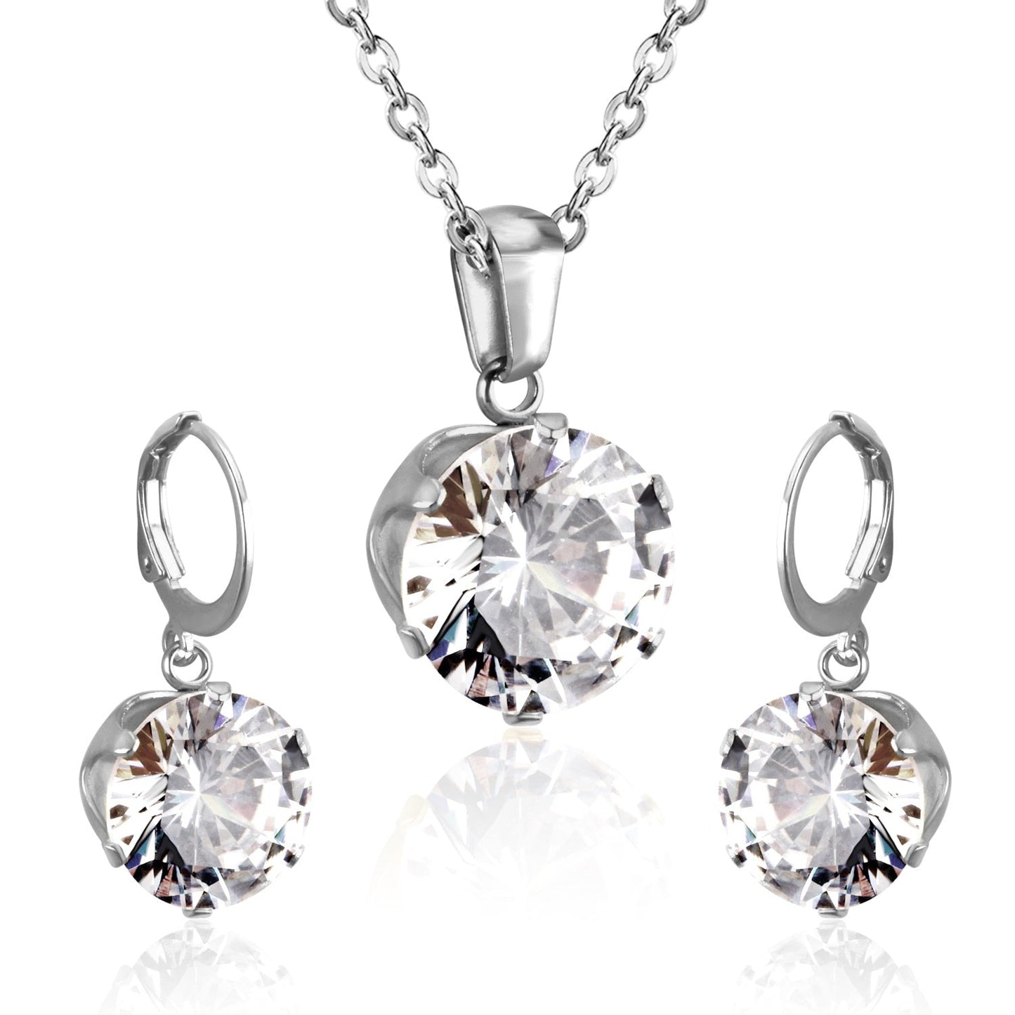 ASON Bridal Jewelry Sets Round Cubic Zirconia Pendants Stainless Steel Drop Earring Fashion Accessories Mujer Party Wedding asonjewelry