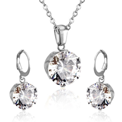 ASON Bridal Jewelry Sets Round Cubic Zirconia Pendants Stainless Steel Drop Earring Fashion Accessories Mujer Party Wedding asonjewelry